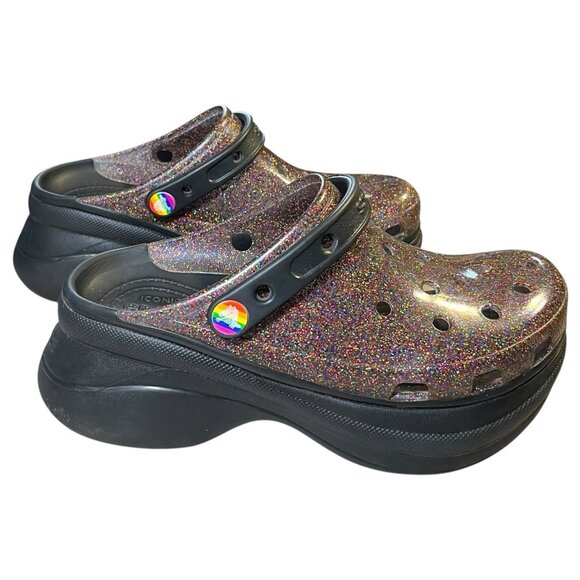 Crocs Platfirm Clogs Womens Sz 8 Classic Bae Pride Translucent Glitter - Picture 14 of 16